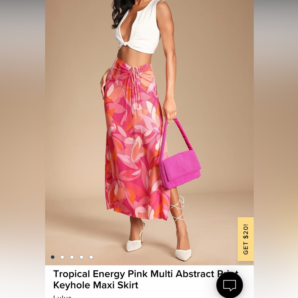 Lulus Tropical Energy Pink Multi Abstract Print Keyhole Maxi Skirt